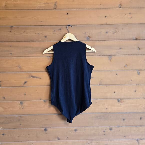 Mangopop Sleeveless Tank Top Bodysuit NWT XL Black Snap Bottom Shirt Blouse - Picture 3 of 5